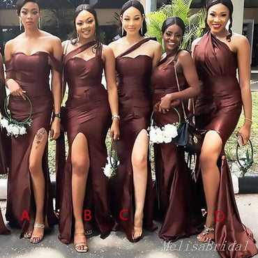 Sexy Mismached Chocolate Side Slit Mermaid  Long Cheap Bridesmaid Dresses ,BD75