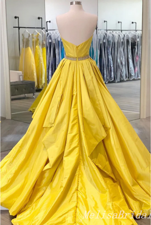 Sexy Yellow Strapless Sweetheart Beading Evening Gown Long Prom Dresses ,MB250
