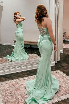Green Sexy Lace Up Back Sweetheart Mermaid Spaghetti Straps Long Evening Gown Prom Dresses ,MB200