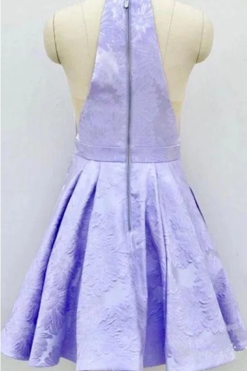 High-end Floral A-line Purple Short Homecoming Dresses with Pleats, HD250