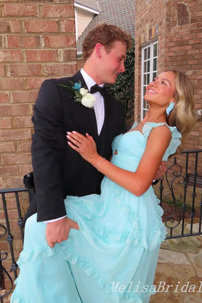 Elegant glamorous Sky Blue Sweetheart A-line Evening Gown Long Prom Dresses with Pleats,MB272