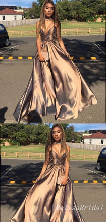 Sexy Spaghetti Straps V-neck Evening Gown Long Formal Dresses Prom Dresses with Pleats,MB344