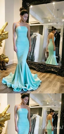 Blue Strapless Mermaid Sleeveless Evening Gown Maxi Long Evening Party Prom Dresses ,MB601