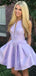 High-end Floral A-line Purple Short Homecoming Dresses with Pleats, HD250