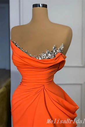 Strapless Orange Beaded Mermaid Evening Gown Maxi Long Evening Party Prom Dresses ,MB781
