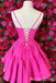 Hot Pink Spaghetti Straps Lace Up Back A-line Graduation Party Short Homecoming Dresses, HD464