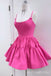 Hot Pink Spaghetti Straps Lace Up Back A-line Graduation Party Short Homecoming Dresses, HD464