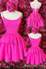 Hot Pink Spaghetti Straps Lace Up Back A-line Graduation Party Short Homecoming Dresses, HD464