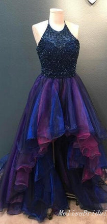 Sexy Sparkle High Low Halter A-Line Evening Gown Maxi Long Formal Dresses Prom Dresses,MB512