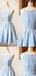 Light Blue Spaghetti Straps Straight Neck A-Line Graduation Party Short Homecoming Dresses, HD436