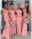 Gentle Pink One Shoulder Appliques Beading Maxi Long Bridesmaid Dresses,BD10