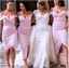 Sexy Pink Off Shoulder Cheap Side Slit Mermaid Charming Bridesmaid Dresses,BD39