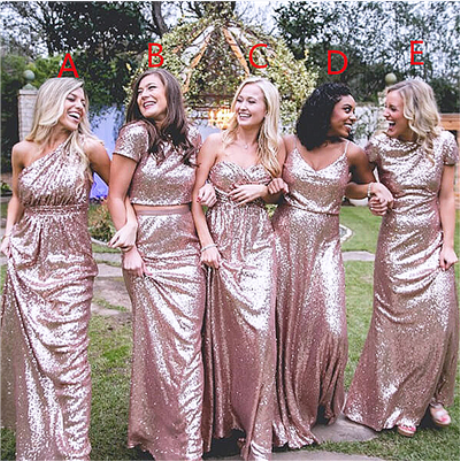 Mismatched Sparkly Pink Sequin Long Cheap Bridesmaid Dresses,BD31