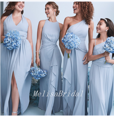 Mismatched Dusty Blue Chiffon A-Line Long Cheap Charming Bridesmaid Dresses ,BD36