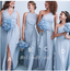 Mismatched Dusty Blue Chiffon A-Line Long Cheap Charming Bridesmaid Dresses ,BD36