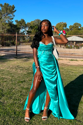 Sexy Green A-line Sweetheart Slit Long Formal Dress to Impress,MB11097