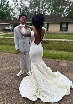 Sexy White Mermaid Long Formal Dress to Impress,MB11091