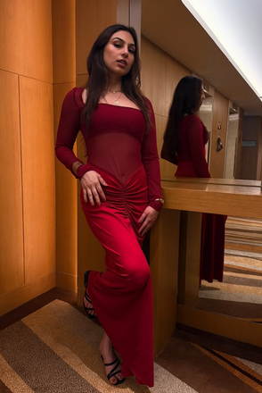 Sexy Red Long Sleeves Mermaid Long Formal Dress to Impress,MB11083