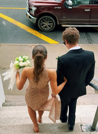 Elegant Champagne high-neck Long Formal Dress to Impress,MB11114