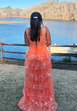 Sparkly Orange Spaghetti Straps A-line Long Formal Dress to Impress,MB11125