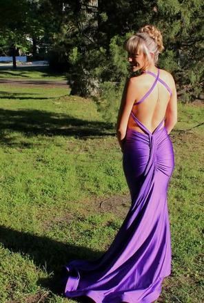 Elegant Purple Spaghetti Straps V-neck Long Formal Dress to Impress,MB11121
