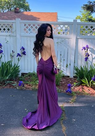 Elegant Purple V-neck Mermaid Long Formal Dress to Impress,MB11122