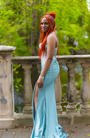 Sparkly Blue Sapgehtti Straps Mermaid Long Formal Dress to Impress,MB11128