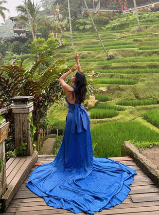 Elegant Blue V-neck Long Formal Dress to Impress,MB11135