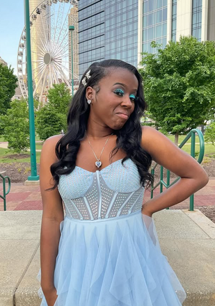 Sparkly Blue Spaghetti Straps A-line Long Formal Dress to Impress,MB11149