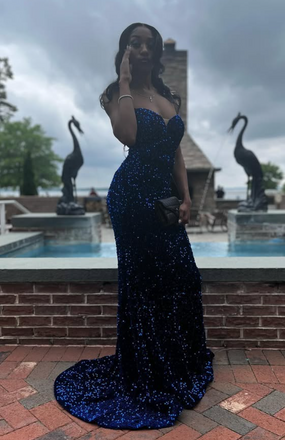 Sparkly Blue Sweetheart Mermaid Long Formal Dress to Impress,MB11152