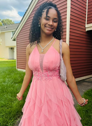 Elegant Pink A-line Spaghetti Straps Long Formal Dress to Impress,MB11145