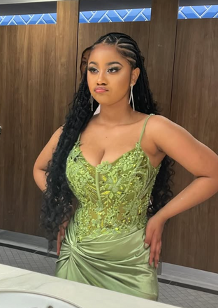 Elegant Green Spaghetti Straps Mermaid Long Formal Dress to Impress,MB11167