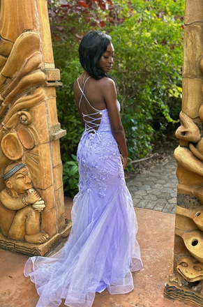 Elegant Purple Spaghetti Straps Mermaid  Long Formal Dress to Impress,MB11168