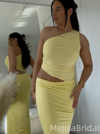 Sexy Yellow Mermaid One-shoulder Long Formal Dress to Impress,MB11205