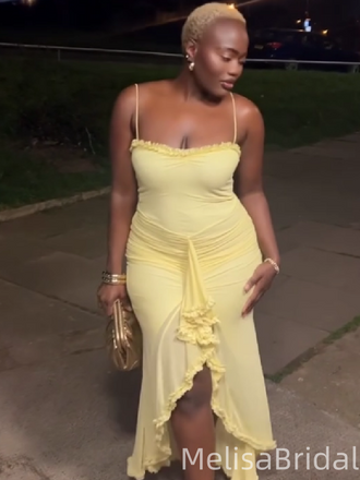 Elegant Yellow Spaghetti Straps Mermaid Long Formal Dress to Impress,MB11200