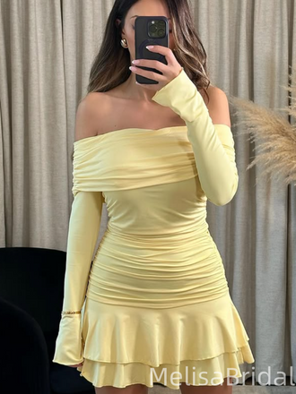 Elegant Yellow Long-sleeve  Long Formal Dress to Impress,MB11207
