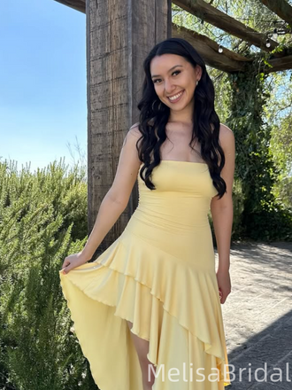 Elegant Yellow Straight Across Long Formal Dress to Impress,MB11197