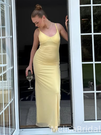 Elegant Yellow Spaghetti Straps Mermaid Long Formal Dress to Impress,MB11198
