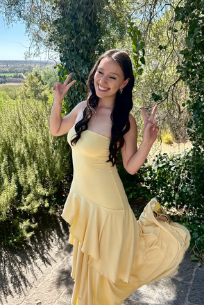 Elegant Yellow Straight Across Long Formal Dress to Impress,MB11197