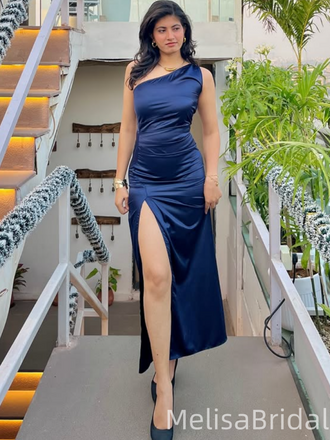Sexy Blue One-shoulder Slit Long Formal Dress to Impress,MB11207