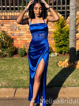 Popular Blue Spaghetti Straps Mermaid Long Formal Dress to Impress,MB11212