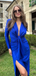 Popular Blue V-neck Long Sleeve Mermaid Long Formal Dress to Impress,MB11214
