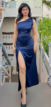 Sexy Blue One-shoulder Slit Long Formal Dress to Impress,MB11207