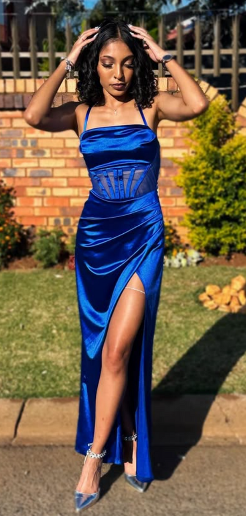 Popular Blue Spaghetti Straps Mermaid Long Formal Dress to Impress,MB11212