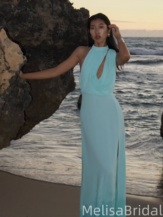 Sexy Green A-line High-neck Long Formal Dress to Impress,MB11227