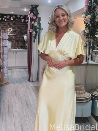 Popular Yellow V-neck Mermaid Long Formal Dress to Impress,MB11229