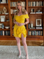 Popular Yellow Off-shoulder Bow Short Party Dress Short Homecoming Dress, HD556