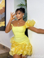 Elegant Yellow One-shoulder Short Homecoming Dress, HD557