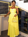 Popular Yellow A-line Spaghetti Straps Bow Long Formal Dress to Impress,MB11217