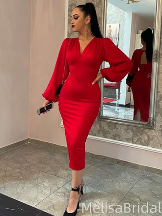 Popular Red Mermaid Long Sleeve Long Formal Dress to Impress,MB11232